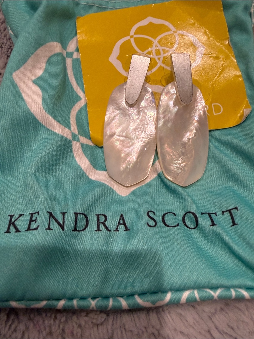 Kendra Scott Iridescent Mother-of-Pearl and Brushed Silver Drop Earrings